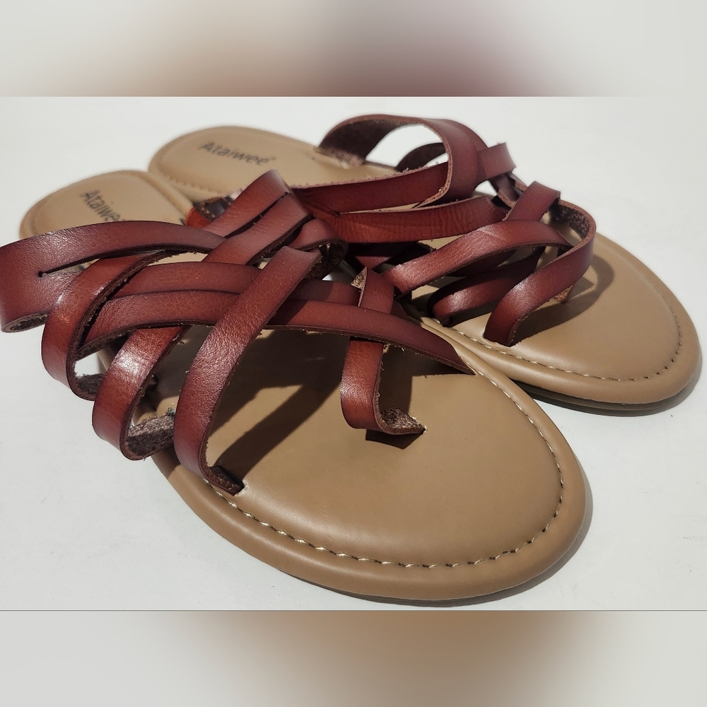 NWOT Ataiwee Women's Flat Casual Braided Cross Summer Slide Sandals Size 9